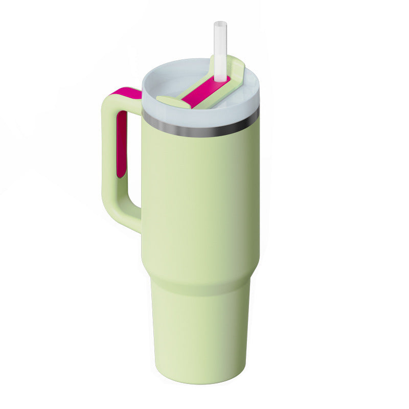 Thermal cup with handle and straw insulated, stainless steel
