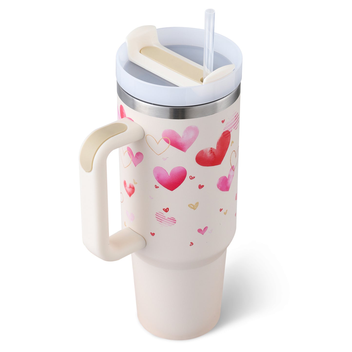 Thermal cup with handle and straw insulated, stainless steel