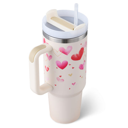 Thermal cup with handle and straw insulated, stainless steel