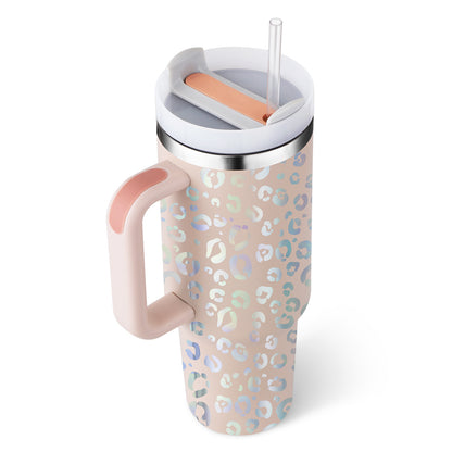 Thermal cup with handle and straw insulated, stainless steel