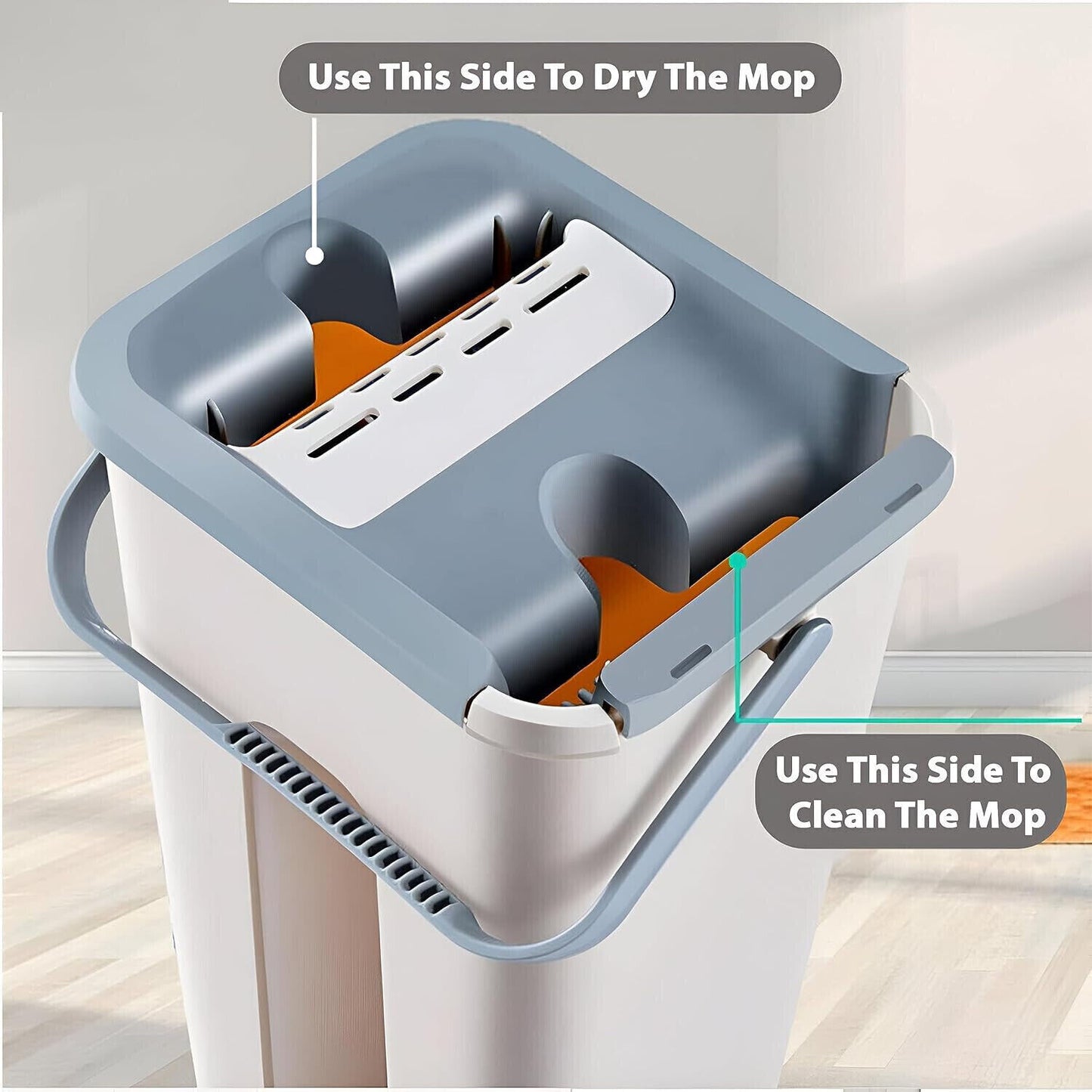 Flat Mop & Bucket Set – Wash & Dry System + 10 Pads