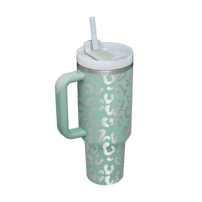 Thermal cup with handle and straw insulated, stainless steel