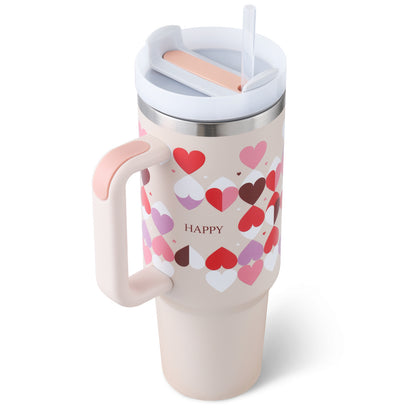 Thermal cup with handle and straw insulated, stainless steel