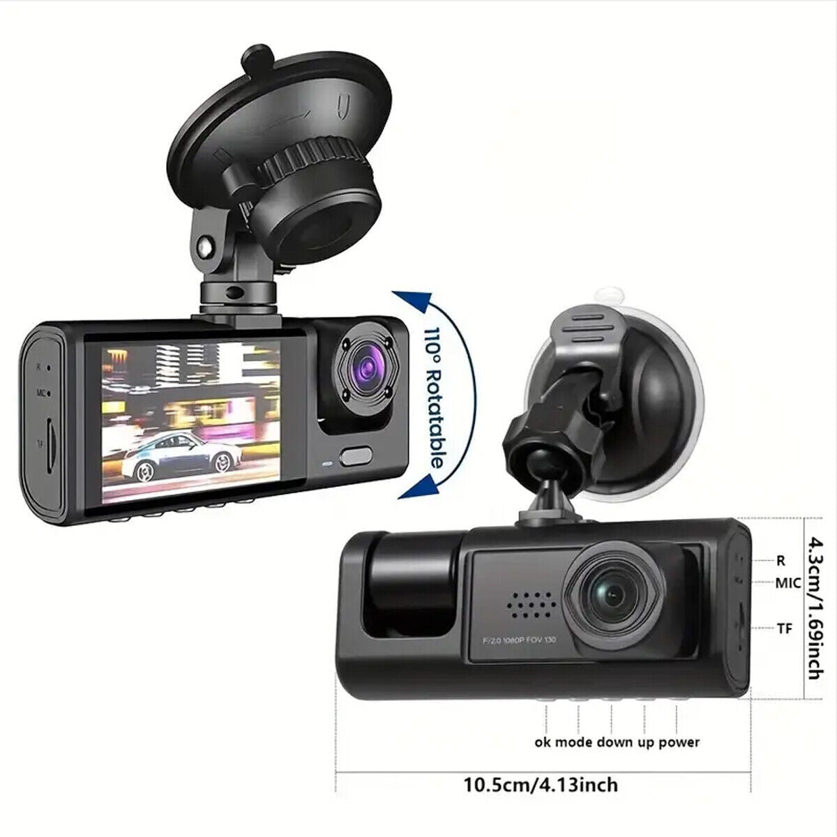 1080P Dual Lens Dash Cam – Front & Rear Camera with G-Sensor