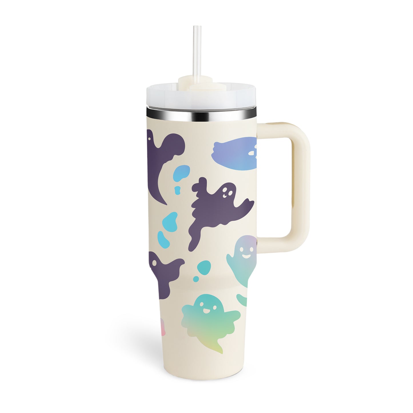 Thermal cup with handle and straw insulated, stainless steel