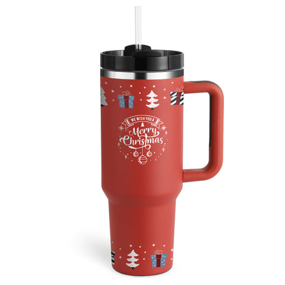 Thermal cup with handle and straw insulated, stainless steel