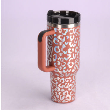 Thermal cup with handle and straw insulated, stainless steel