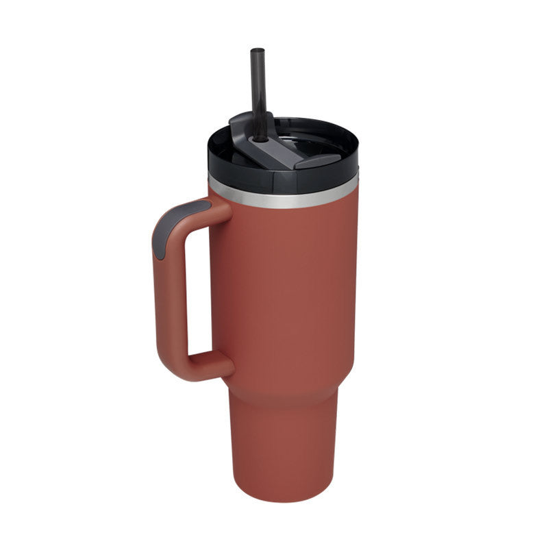 Thermal cup with handle and straw insulated, stainless steel