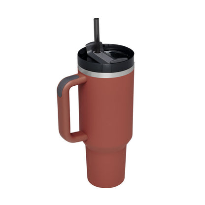 Thermal cup with handle and straw insulated, stainless steel