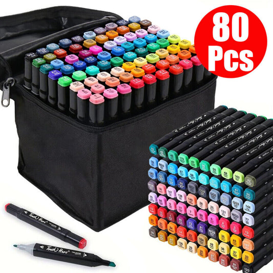 Kit 80 Colors Touch Pens with Double Tip Coloring