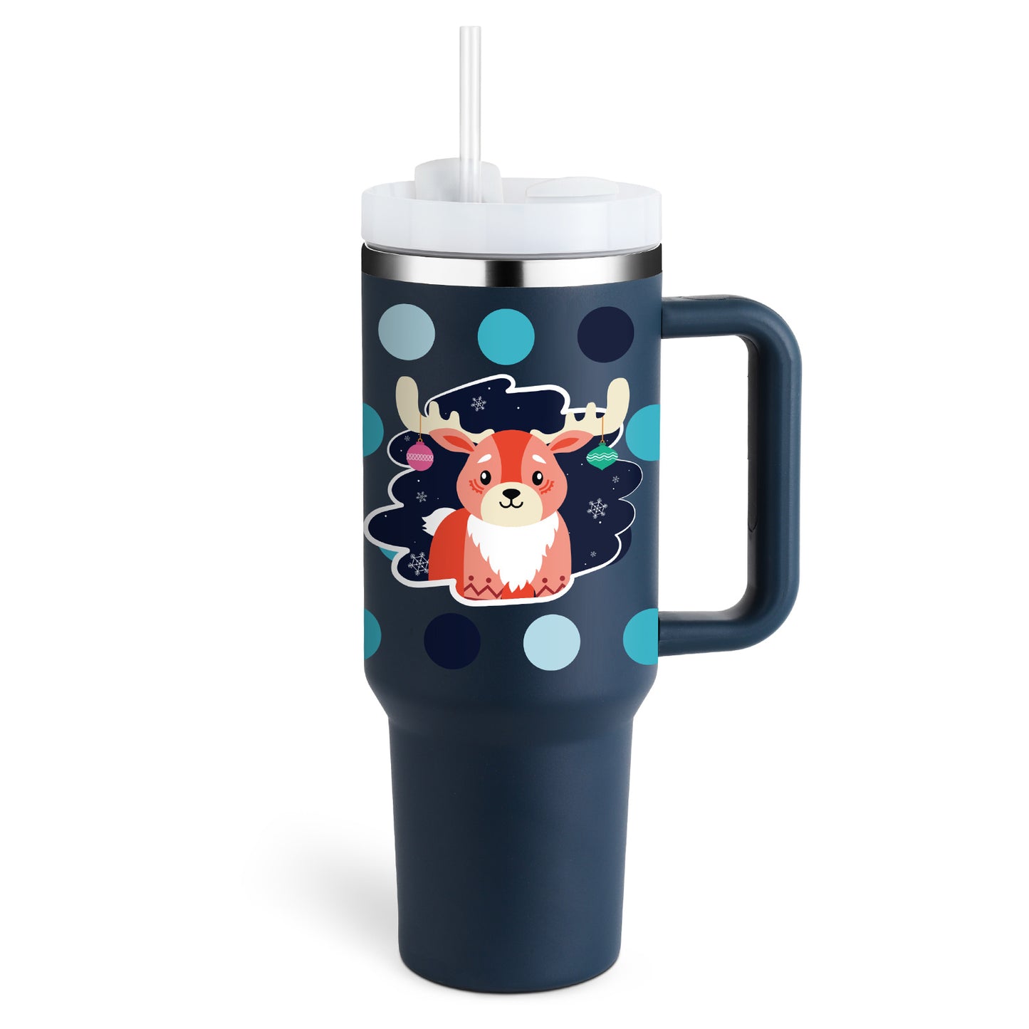Thermal cup with handle and straw insulated, stainless steel