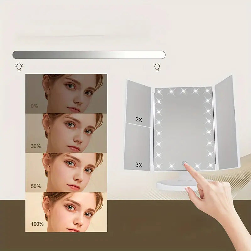 LED Folding Makeup Mirror with Magnification and Light