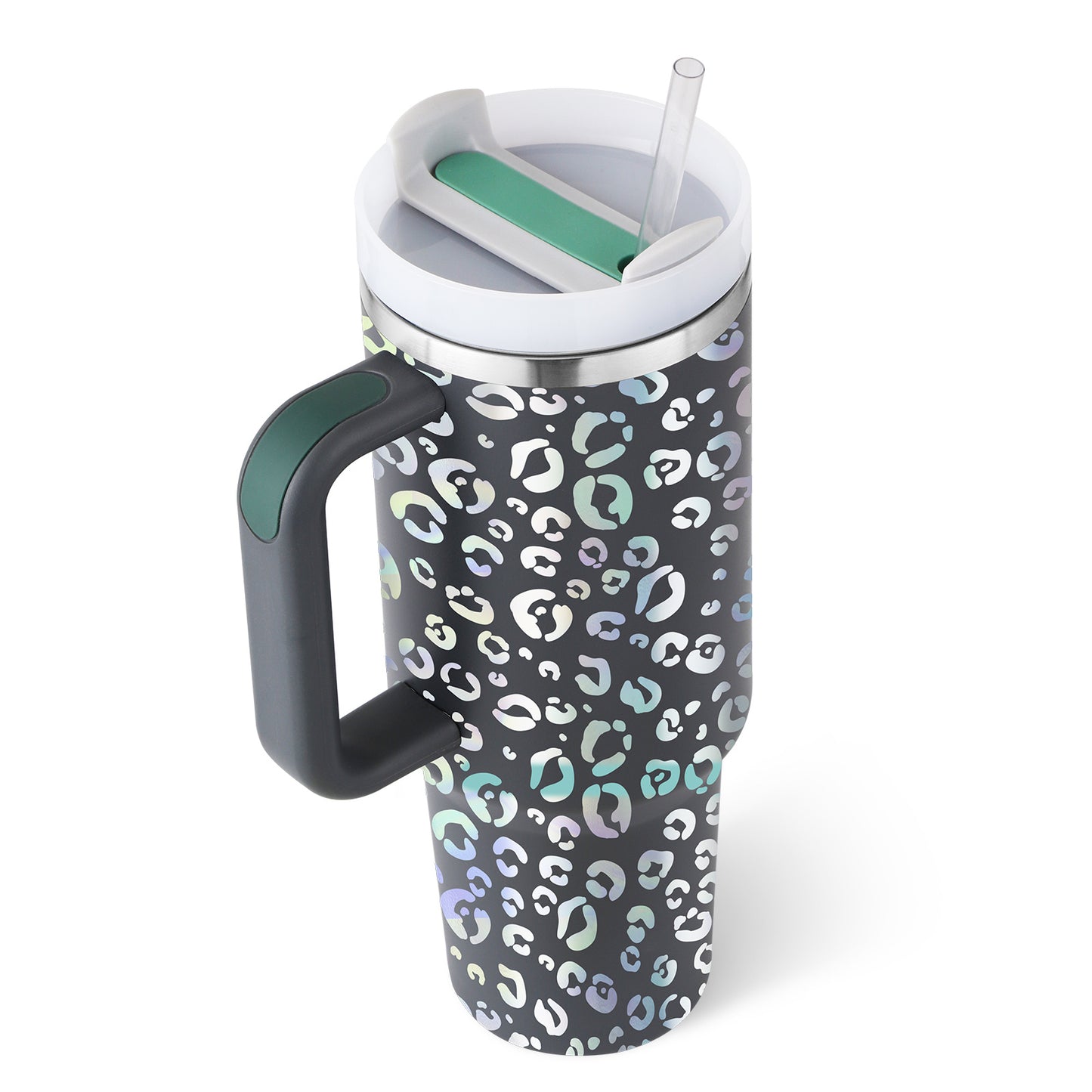 Thermal cup with handle and straw insulated, stainless steel