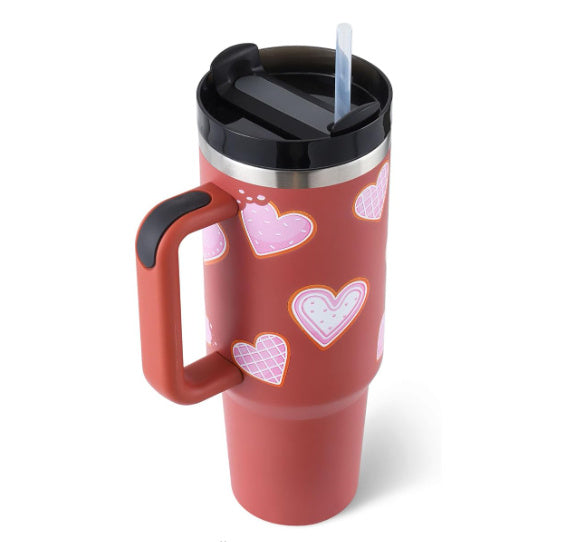 Thermal cup with handle and straw insulated, stainless steel