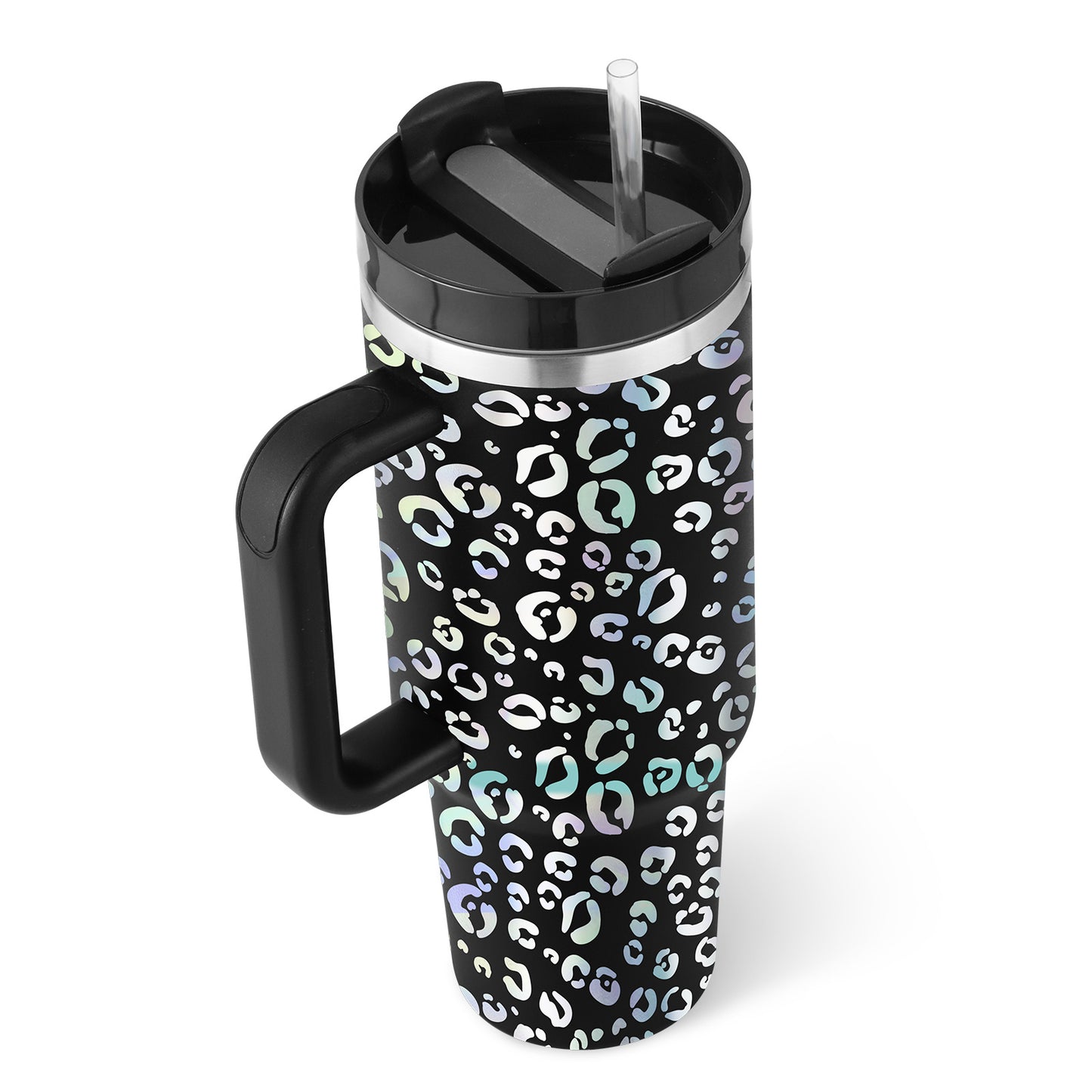 Thermal cup with handle and straw insulated, stainless steel