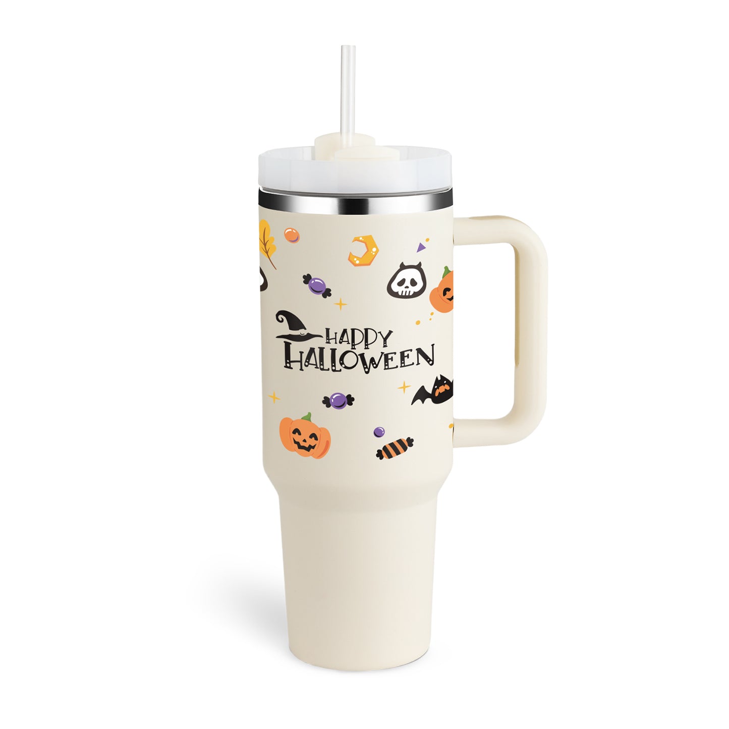 Thermal cup with handle and straw insulated, stainless steel