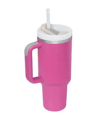 Thermal cup with handle and straw insulated, stainless steel