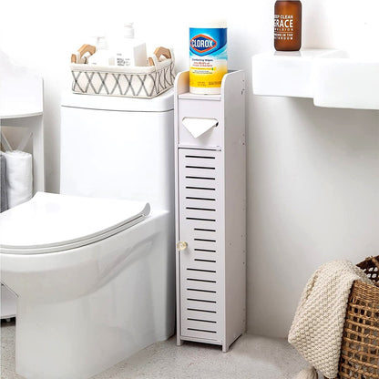 White Wooden Toilet Roll Holder – Bathroom Storage Cabinet