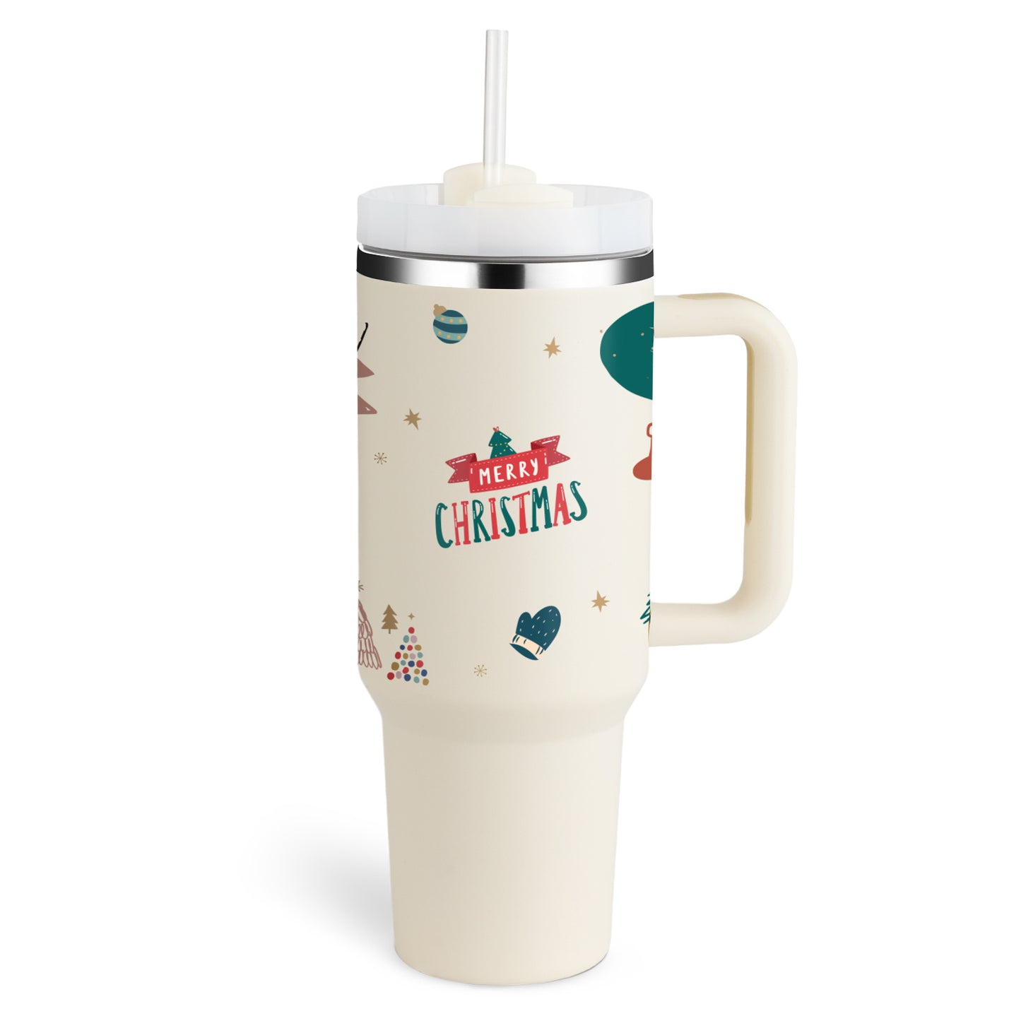 Thermal cup with handle and straw insulated, stainless steel