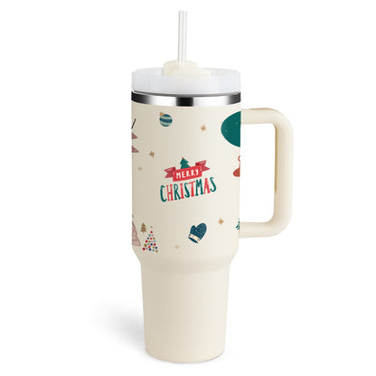 Thermal cup with handle and straw insulated, stainless steel