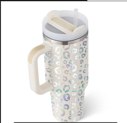 Thermal cup with handle and straw insulated, stainless steel