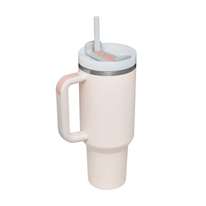 Thermal cup with handle and straw insulated, stainless steel