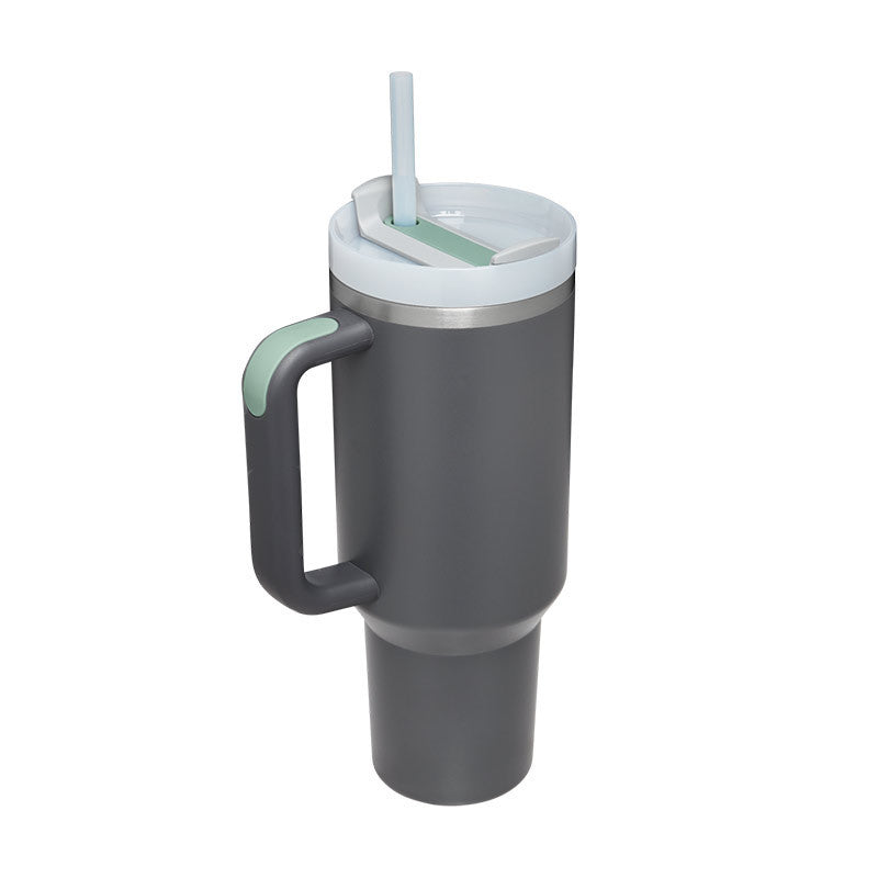 Thermal cup with handle and straw insulated, stainless steel