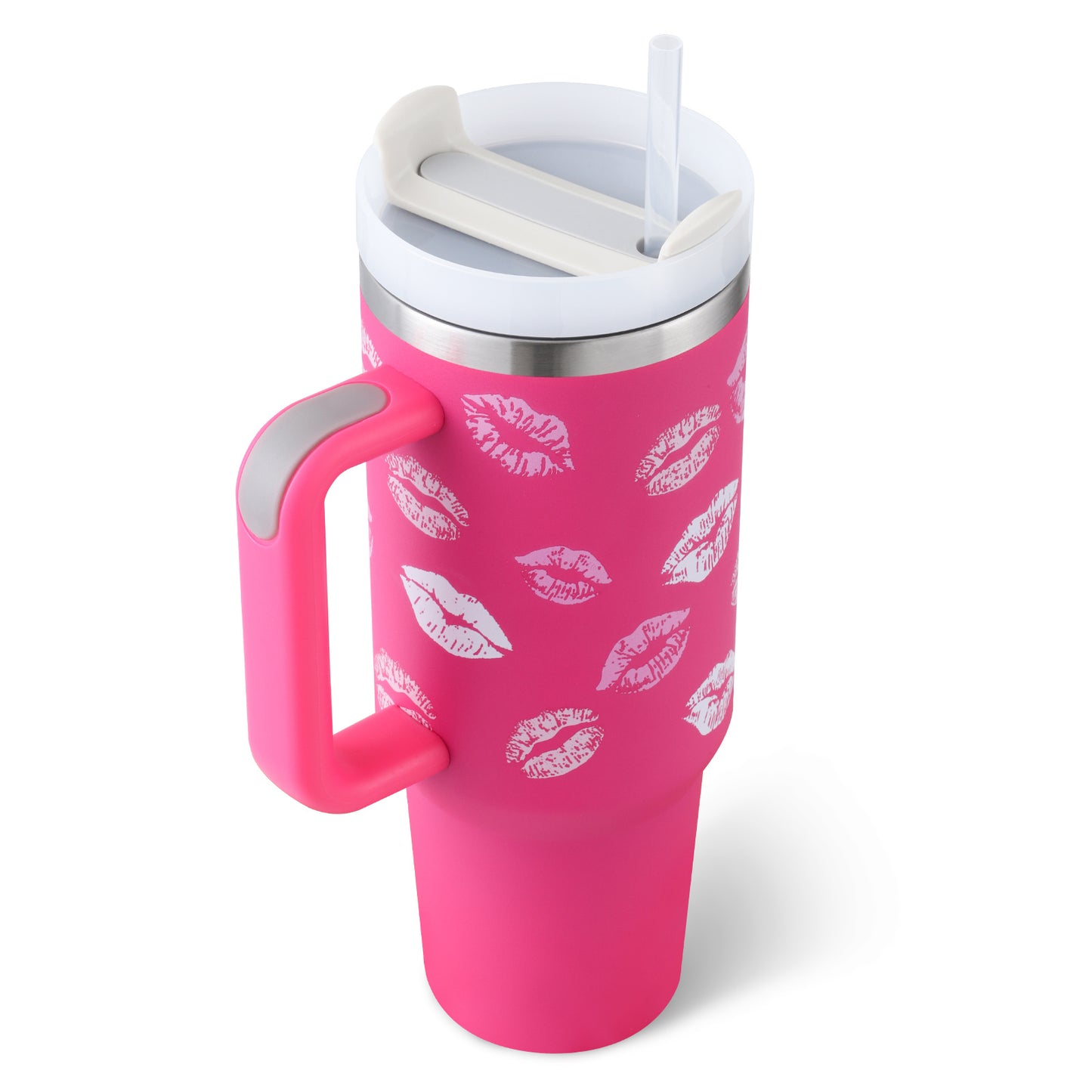 Thermal cup with handle and straw insulated, stainless steel
