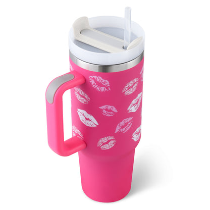 Thermal cup with handle and straw insulated, stainless steel