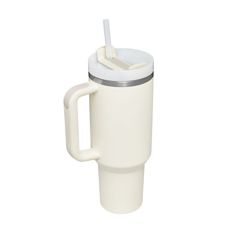Thermal cup with handle and straw insulated, stainless steel