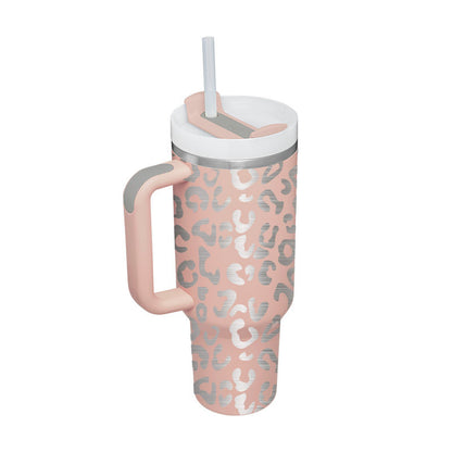 Thermal cup with handle and straw insulated, stainless steel