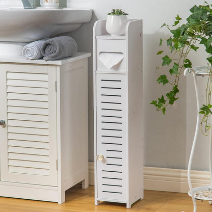 White Wooden Toilet Roll Holder – Bathroom Storage Cabinet