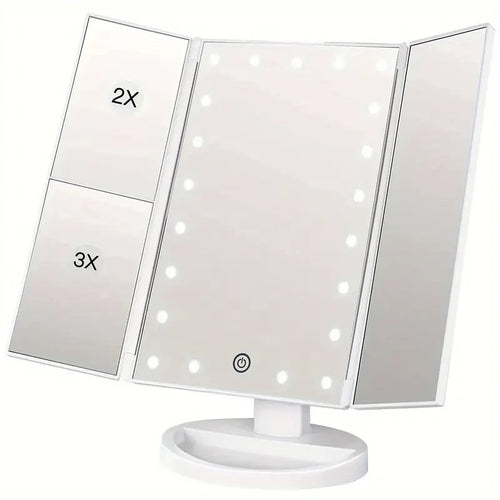 LED Folding Makeup Mirror with Magnification and Light