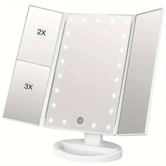 LED Folding Makeup Mirror with Magnification and Light