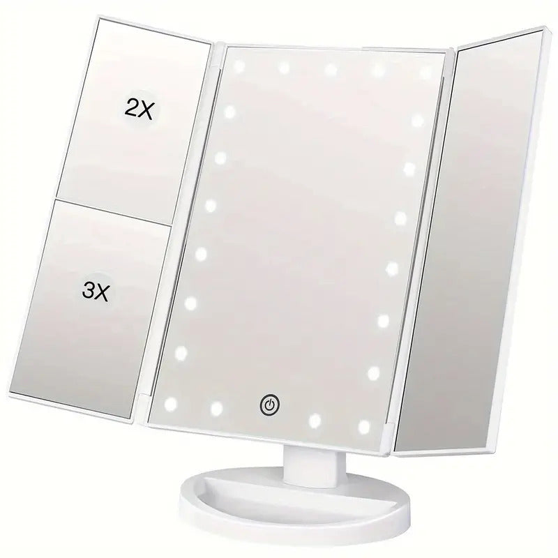 LED Folding Makeup Mirror with Magnification and Light