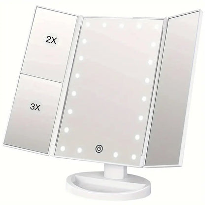 LED Folding Makeup Mirror with Magnification and Light