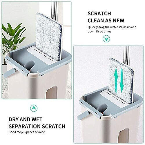 Flat Mop & Bucket Set – Wash & Dry System + 10 Pads