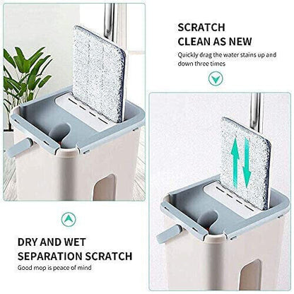 Flat Mop & Bucket Set – Wash & Dry System + 10 Pads