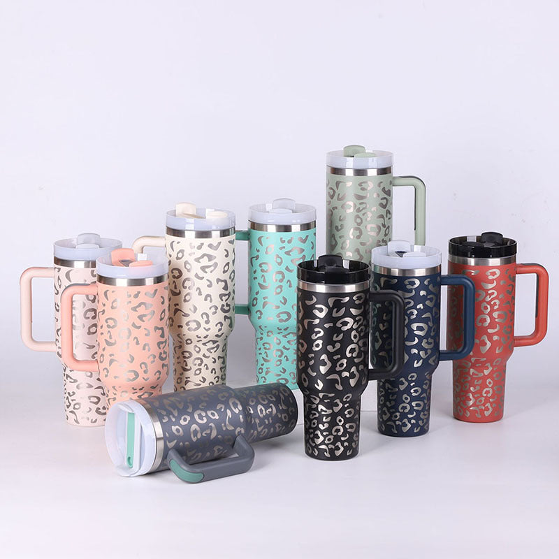 Thermal cup with handle and straw insulated, stainless steel