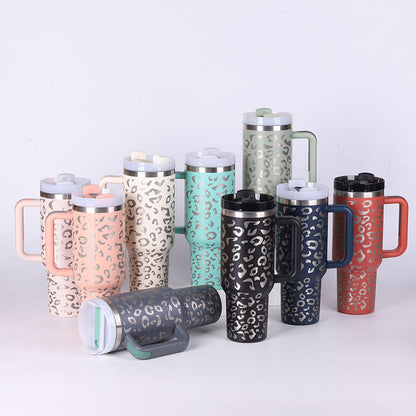 Thermal cup with handle and straw insulated, stainless steel