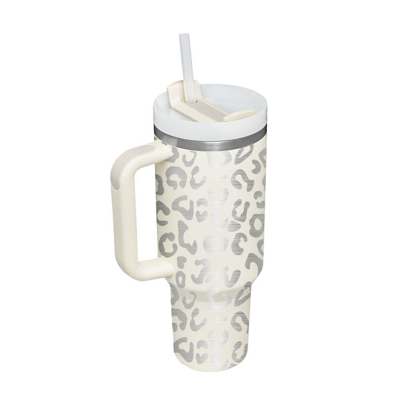 Thermal cup with handle and straw insulated, stainless steel