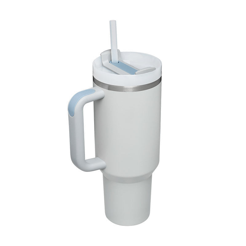 Thermal cup with handle and straw insulated, stainless steel
