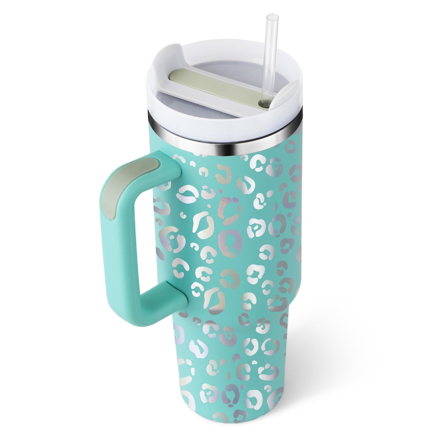 Thermal cup with handle and straw insulated, stainless steel