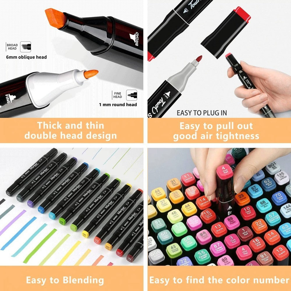 168-Color Dual Tip Art Markers Set – Premium Drawing Pens