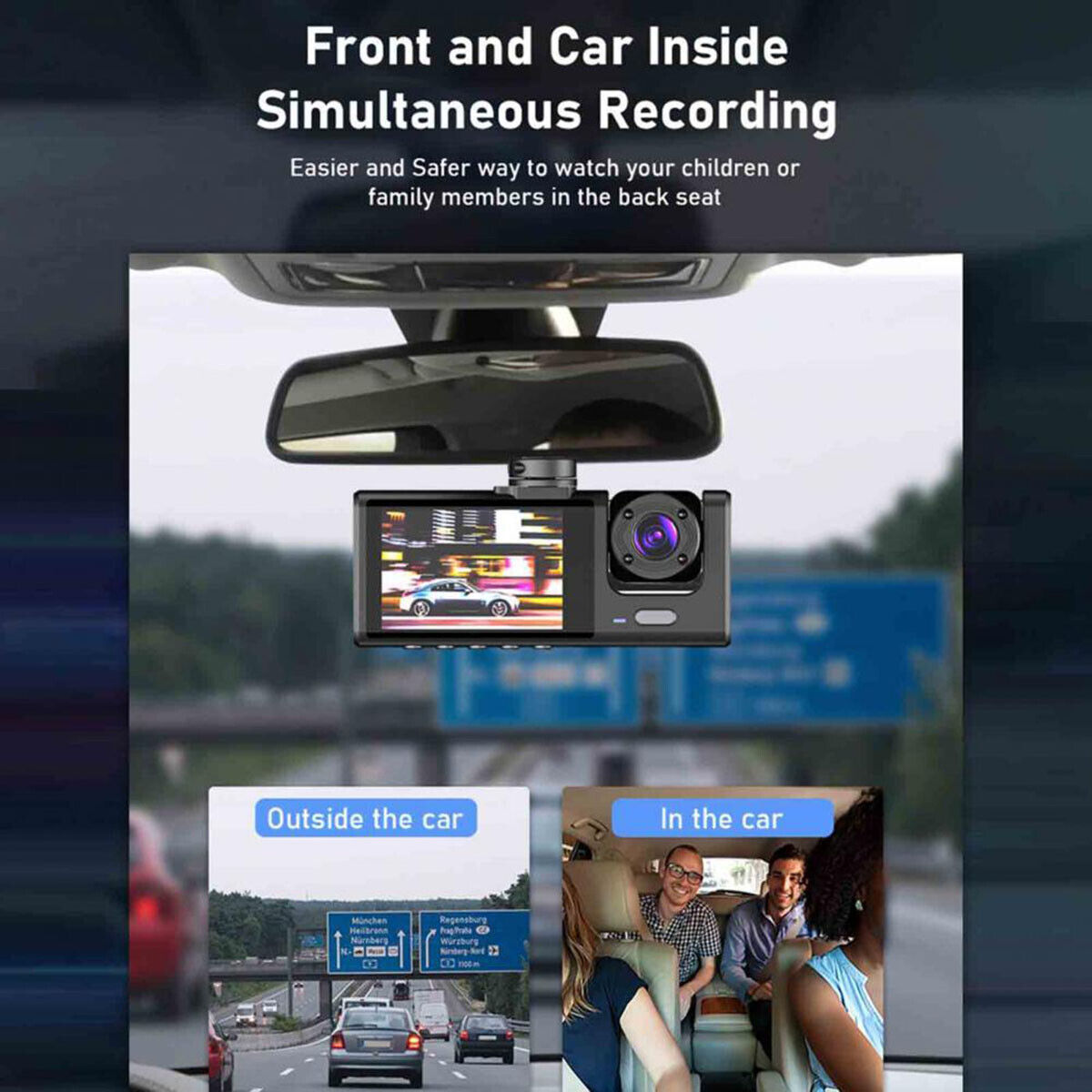 1080P Dual Lens Dash Cam – Front & Rear Camera with G-Sensor