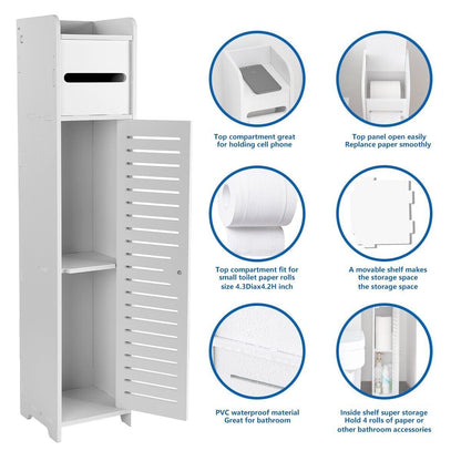 White Wooden Toilet Roll Holder – Bathroom Storage Cabinet