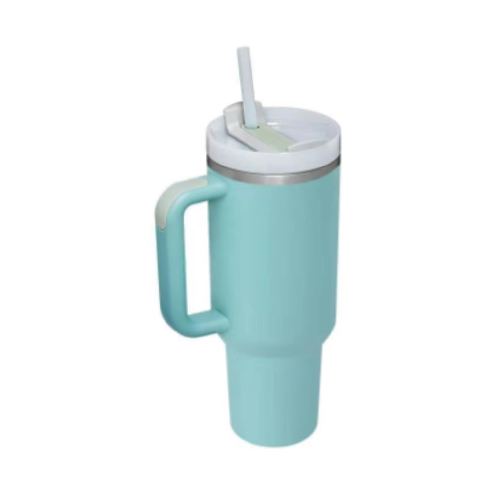 Thermal cup with handle and straw insulated, stainless steel