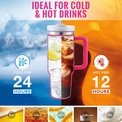 Thermal cup with handle and straw insulated, stainless steel