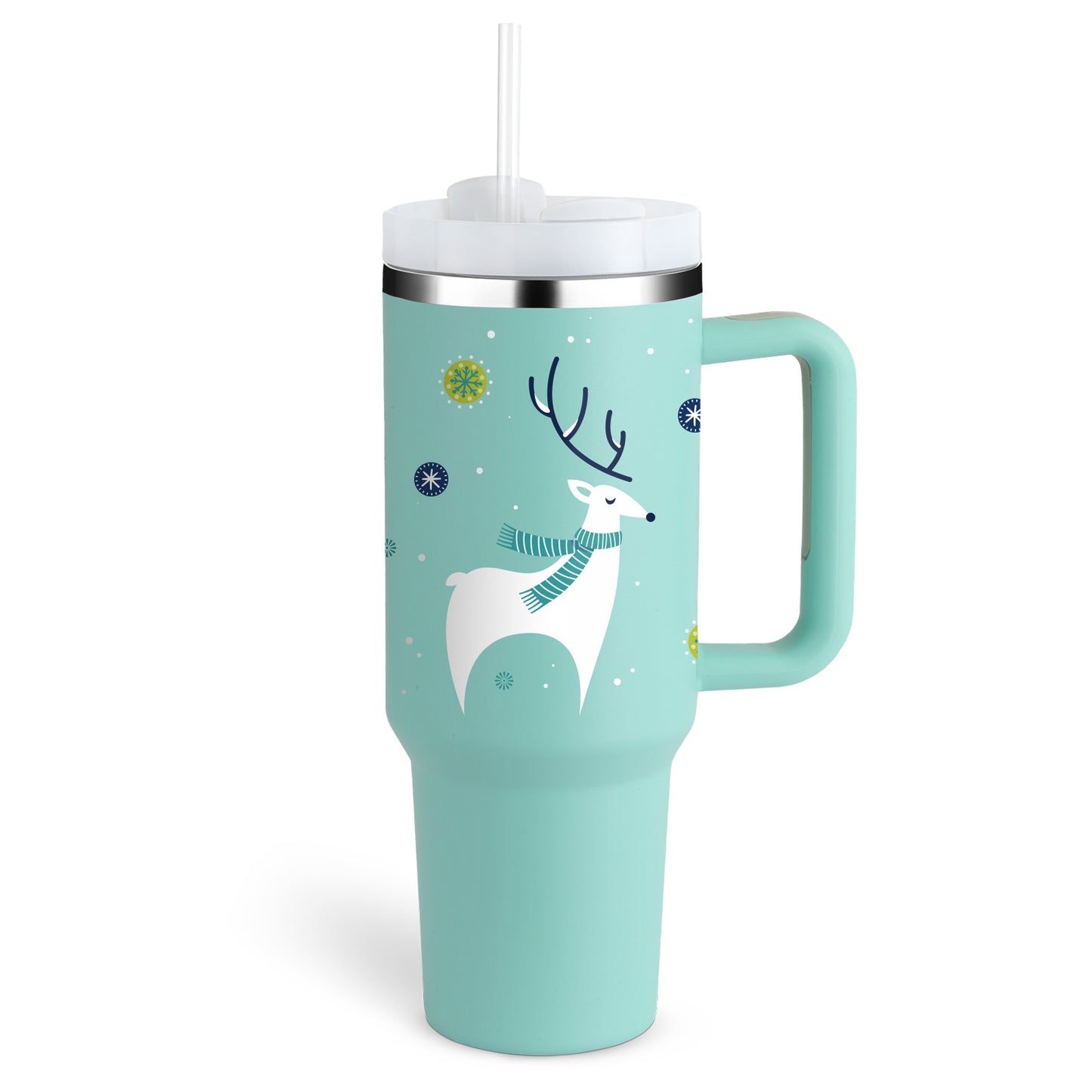 Thermal cup with handle and straw insulated, stainless steel