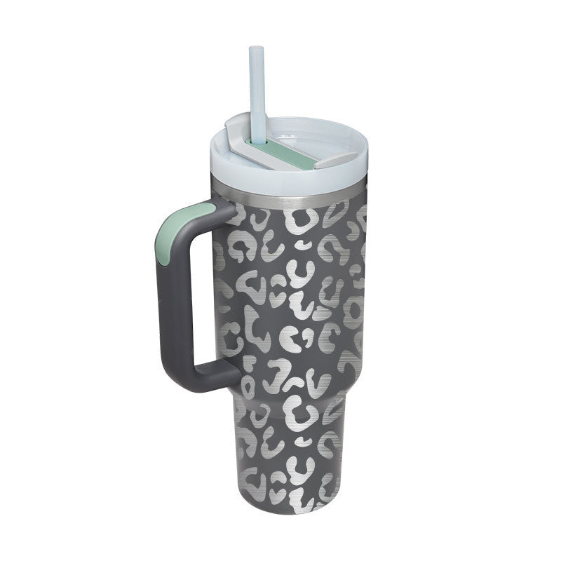 Thermal cup with handle and straw insulated, stainless steel